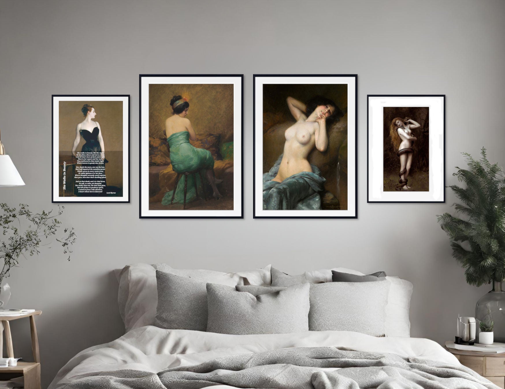 Bedroom Art Gallery Wall Set of 4 Framed Prints