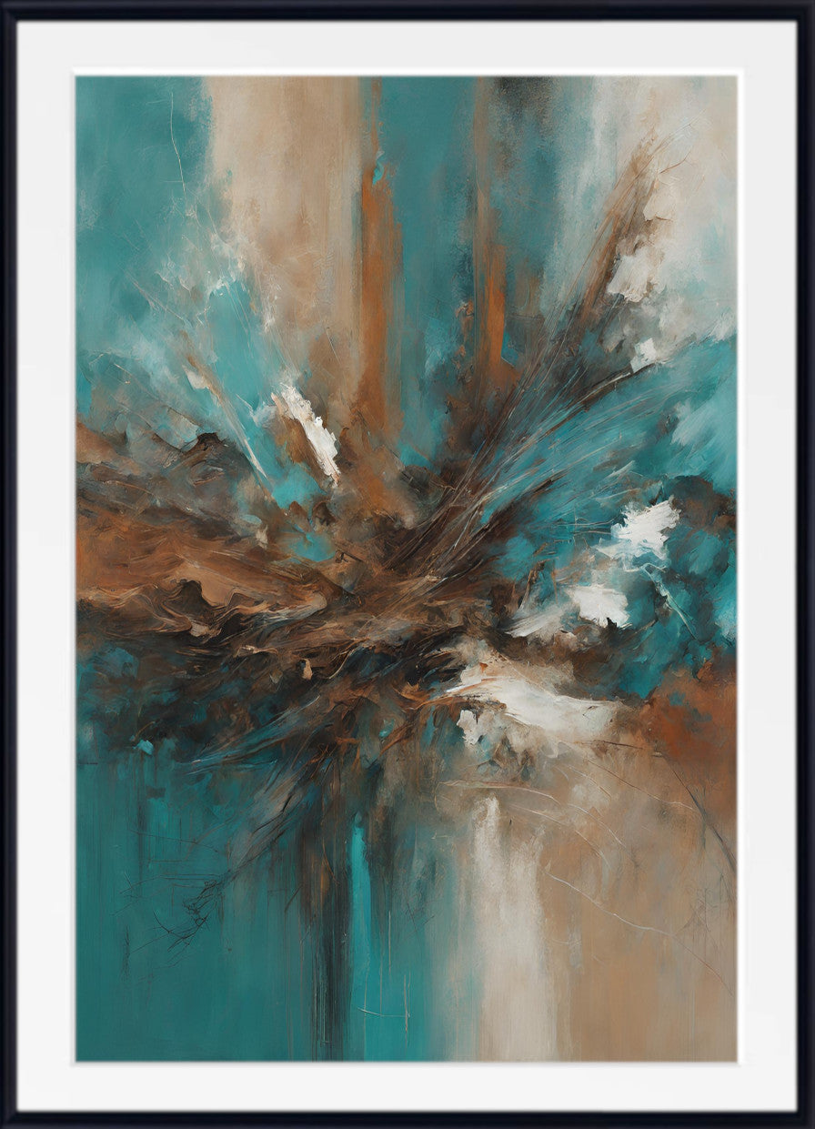 Extra Large Abstract Wall Art, Set of 2 Beige, Teal, Turquoise Prints