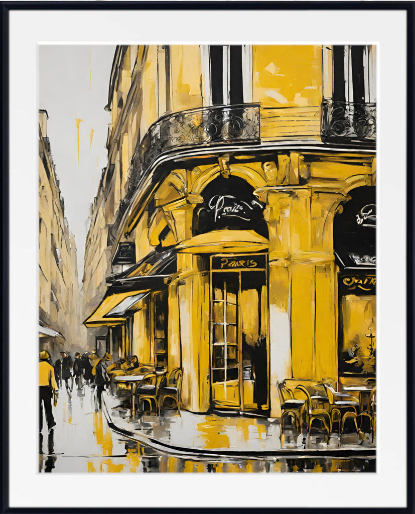 Pop Art Print - Paris Street Cafe, Montmartre in Yellow