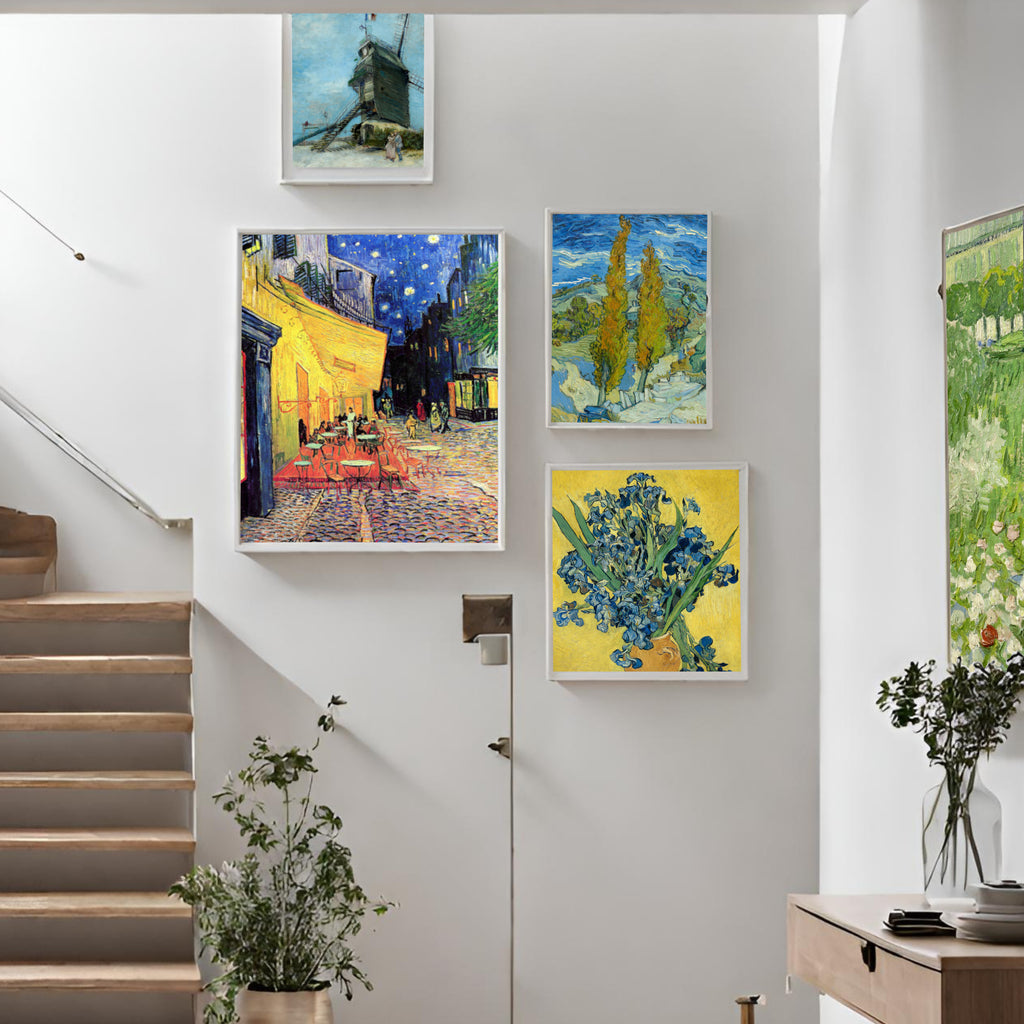 van gogh colourful prints for white hallway walls