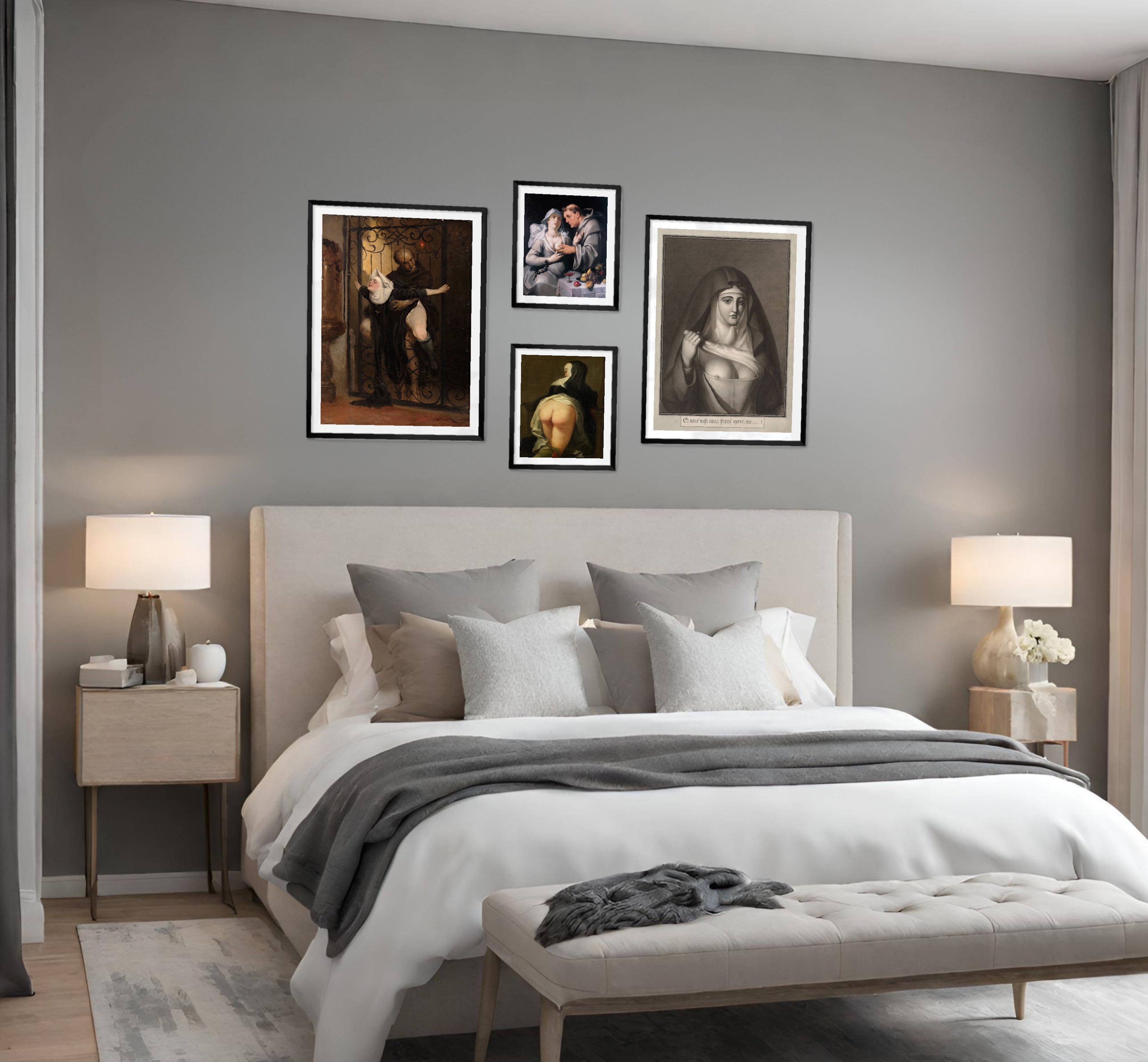Bedroom Art Gallery Wall Set of 4 Nuns Framed Prints