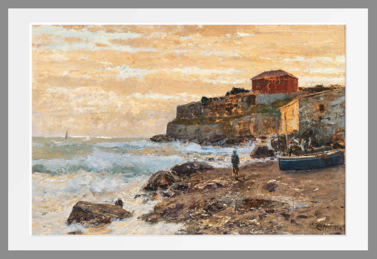 Alfred Zoff Print, A Fishing Boat on the Beach at Sunset (1894)