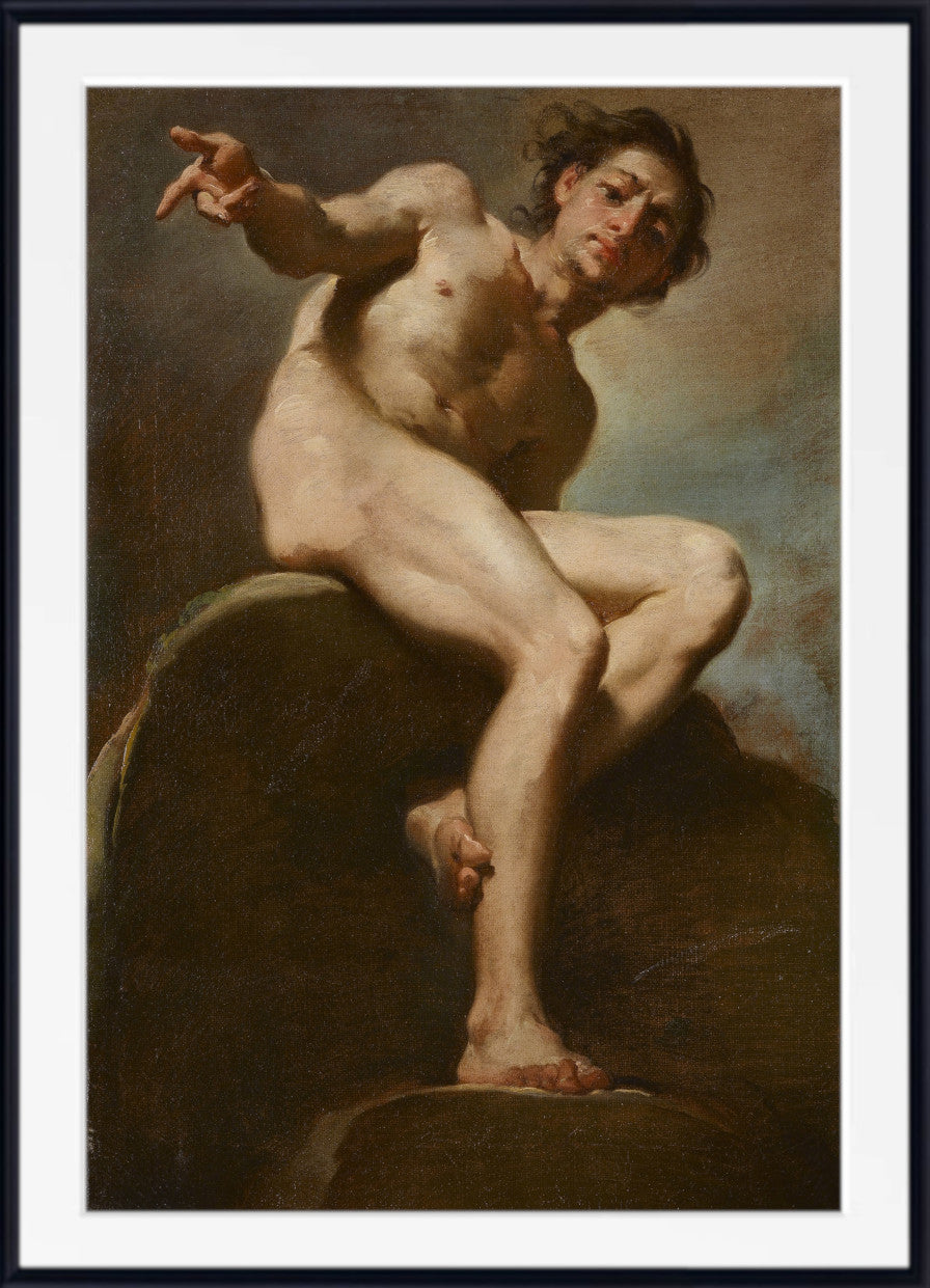 A Male Nude Seated on a Rock by Ubaldo Gandolfi