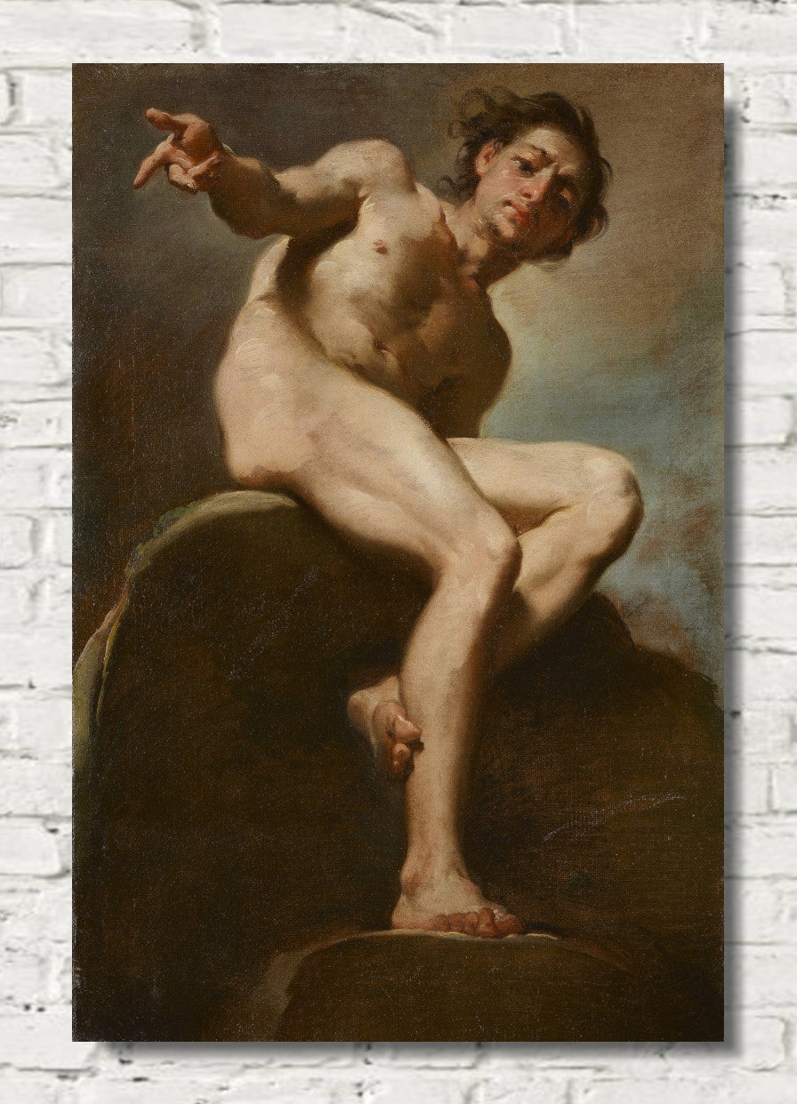 A Male Nude Seated on a Rock by Ubaldo Gandolfi