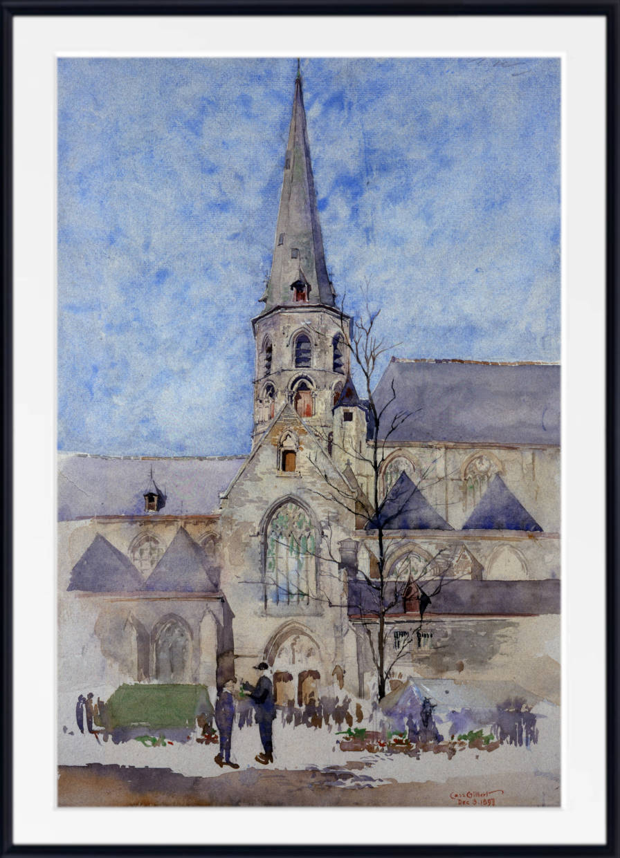 Cass Gilbert Print, A Market Day (Church of St. Jacques, Ghent, Belgium) (1897)