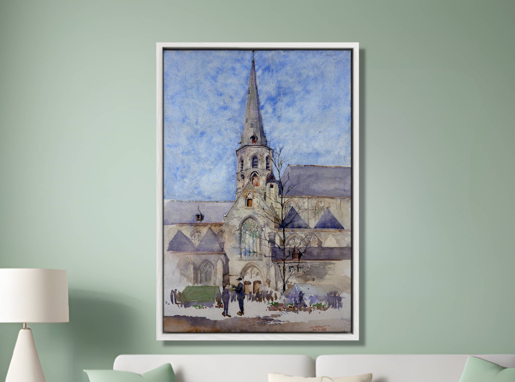 Cass Gilbert Print, A Market Day (Church of St. Jacques, Ghent, Belgium) (1897)
