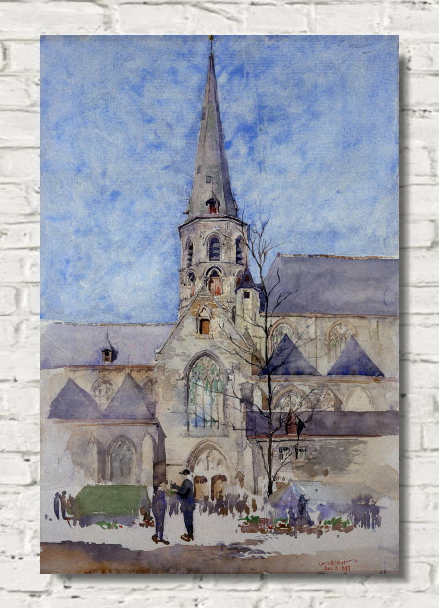 Cass Gilbert Print, A Market Day (Church of St. Jacques, Ghent, Belgium) (1897)