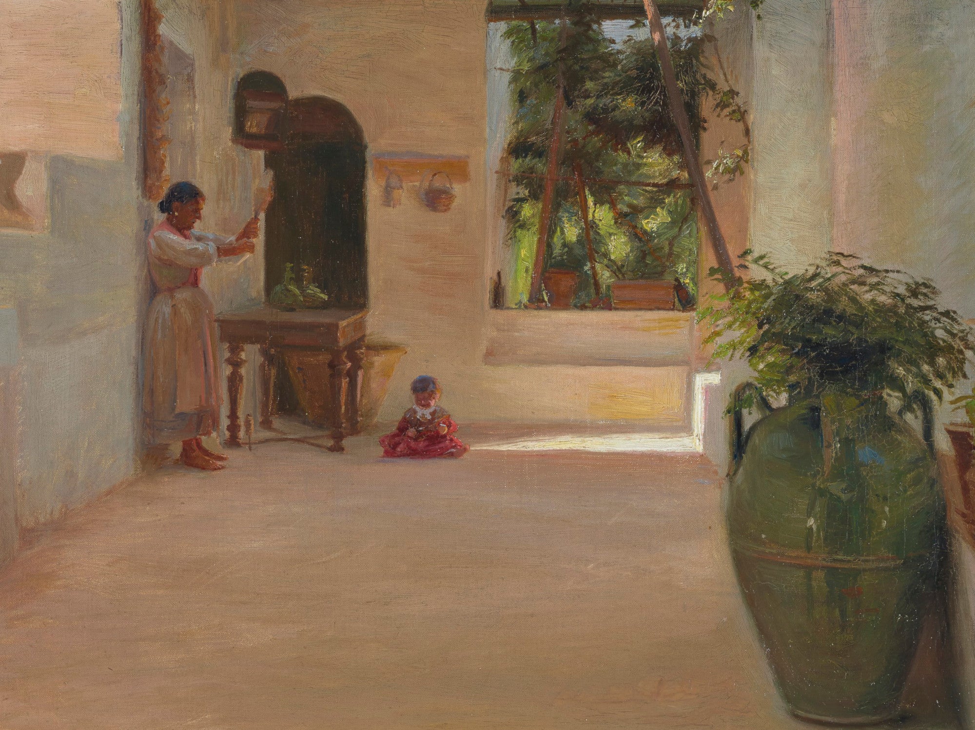 Peter Ilsted Fine Art Print, A Woman in a Sunlit Cloister
