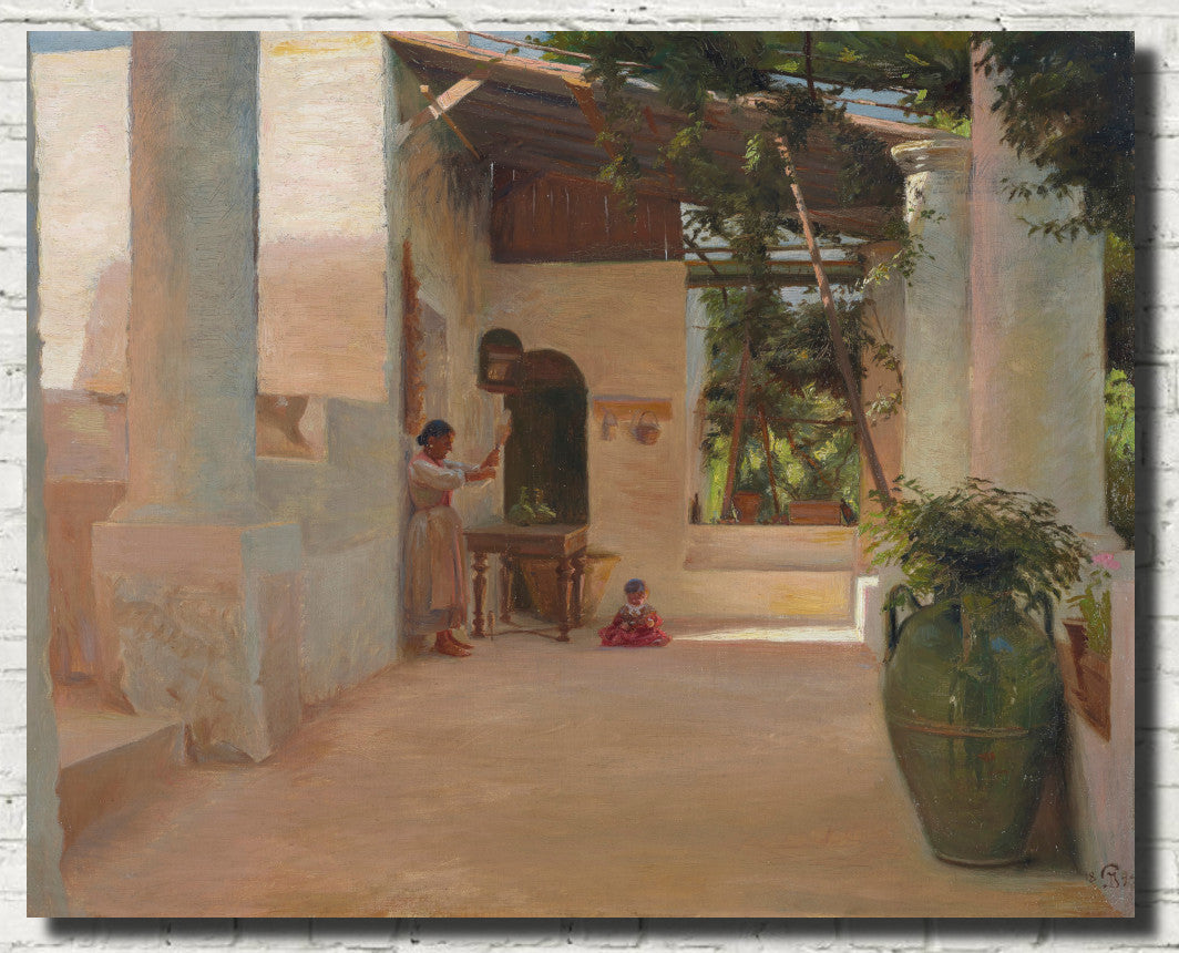 Peter Ilsted Fine Art Print, A Woman in a Sunlit Cloister