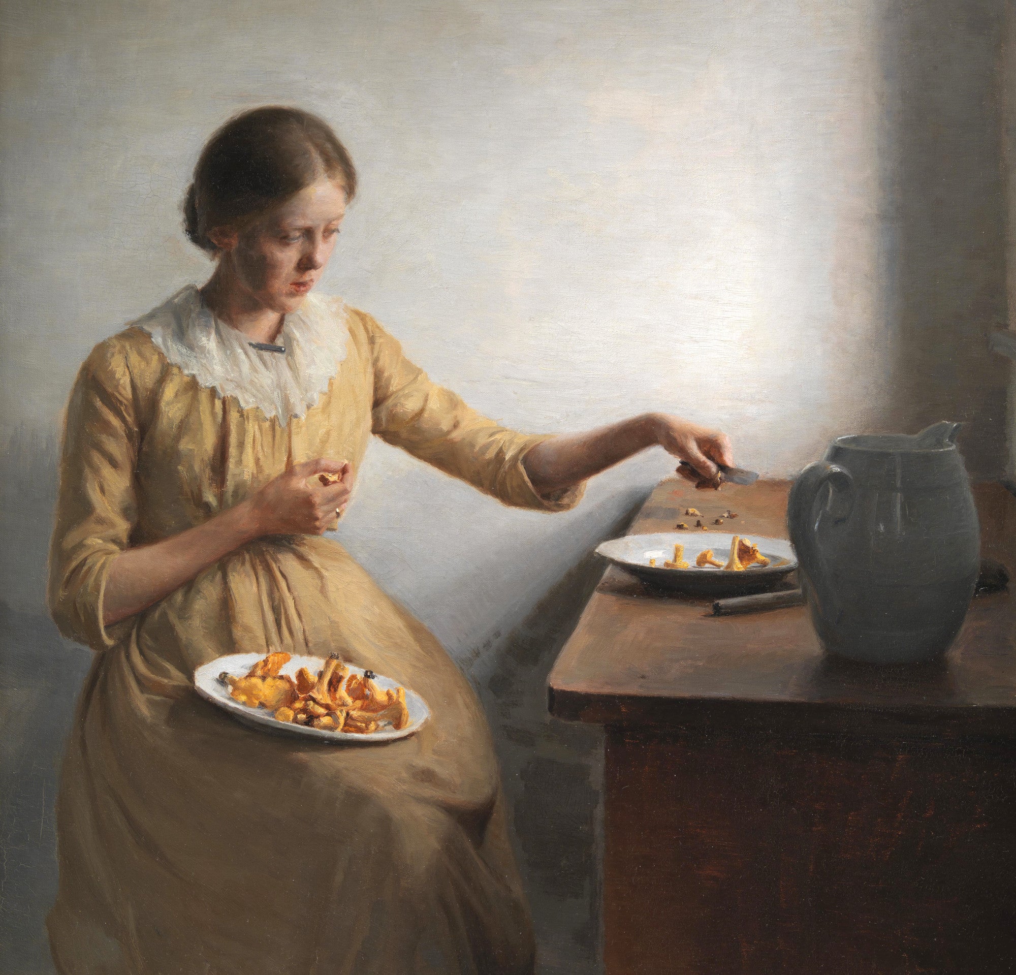 Peter Ilsted Fine Art Print, A Young Girl Preparing Chantarelles