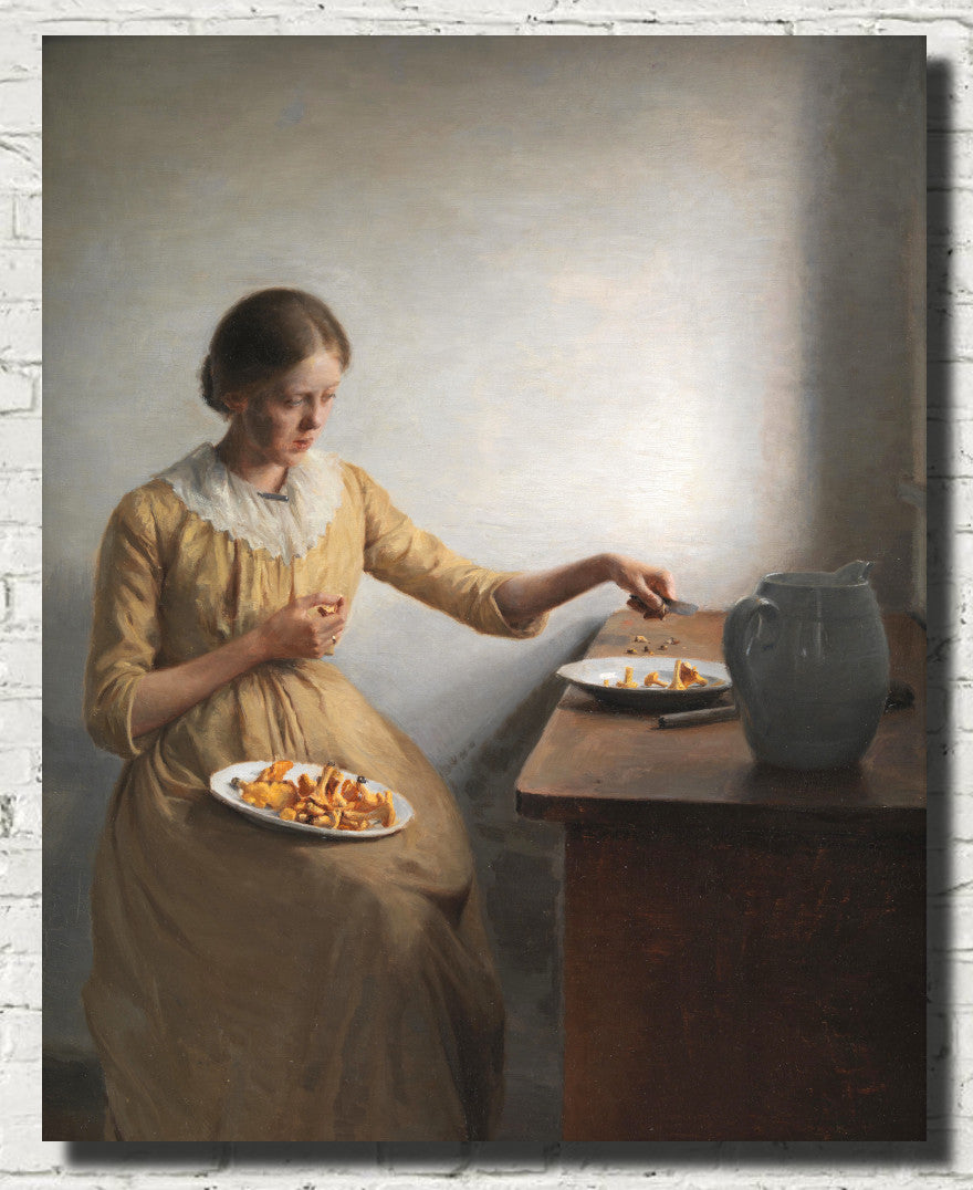 Peter Ilsted Fine Art Print, A Young Girl Preparing Chantarelles