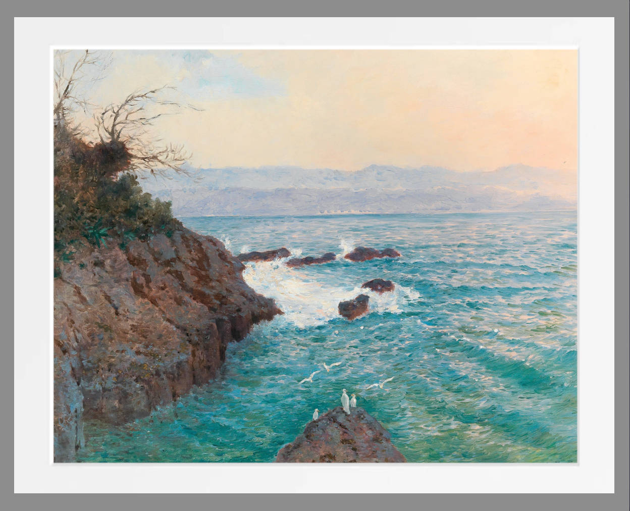 Alfred Zoff – A View Of The Nervi Coast Prints and Canvas Panels light gray frame
