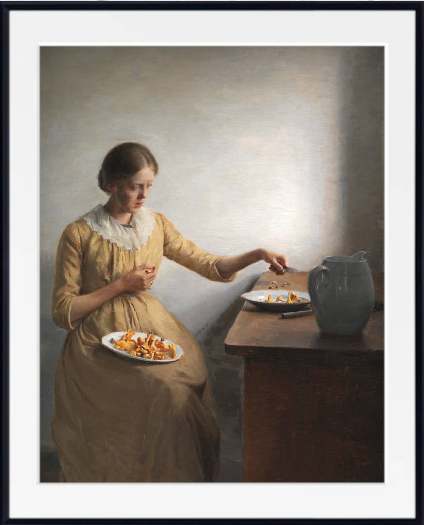 Peter Ilsted Fine Art Print, A Young Girl Preparing Chantarelles
