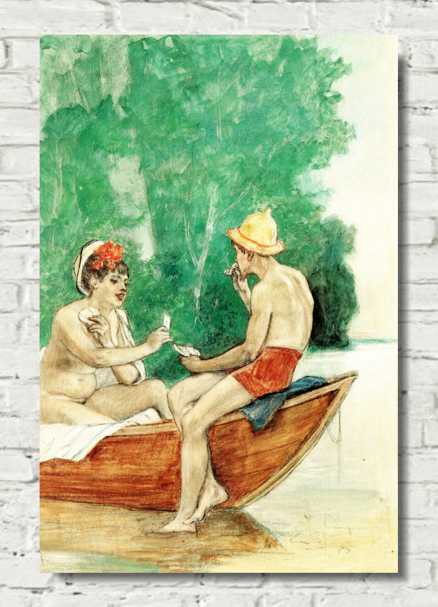 Félicien Rops Illustration - Alone (couple playing cards)