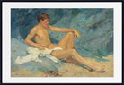 A male nude reclining on rocks, Henry Scott Tuke