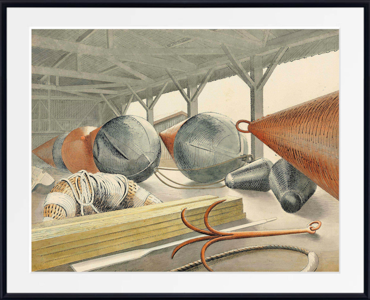 Buoys and Grappling Hook (1933) by Eric Ravilious