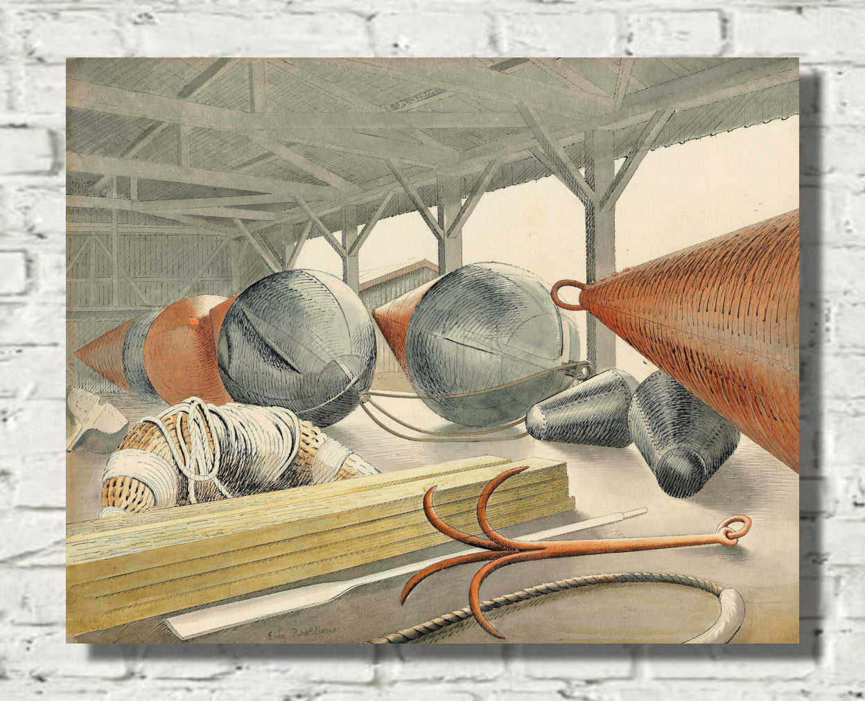 Buoys and Grappling Hook (1933) by Eric Ravilious