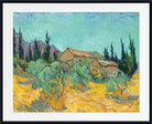 Vincent van Gogh Print, Wooden huts among olive and cypress trees (1889)