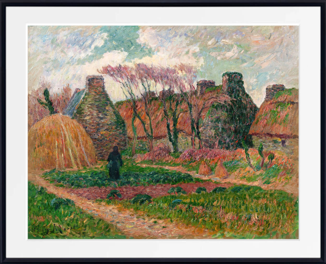 Henry Moret Print, Thatched cottages in Brittany, autumn colours