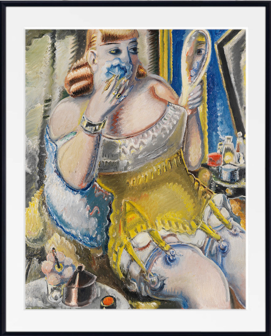 Prostitute, powdering herself, in yellow corset (1938) by Paul Kleinschmidt