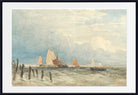 David Cox Print, Dutch fishing smacks off the coast, with Grote Kerk, Dordrecht in the distance