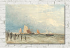 David Cox Print, Dutch fishing smacks off the coast, with Grote Kerk, Dordrecht in the distance
