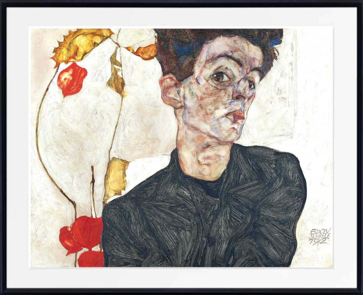 Egon Schiele Fine Art Print, Self Portrait with Physalis