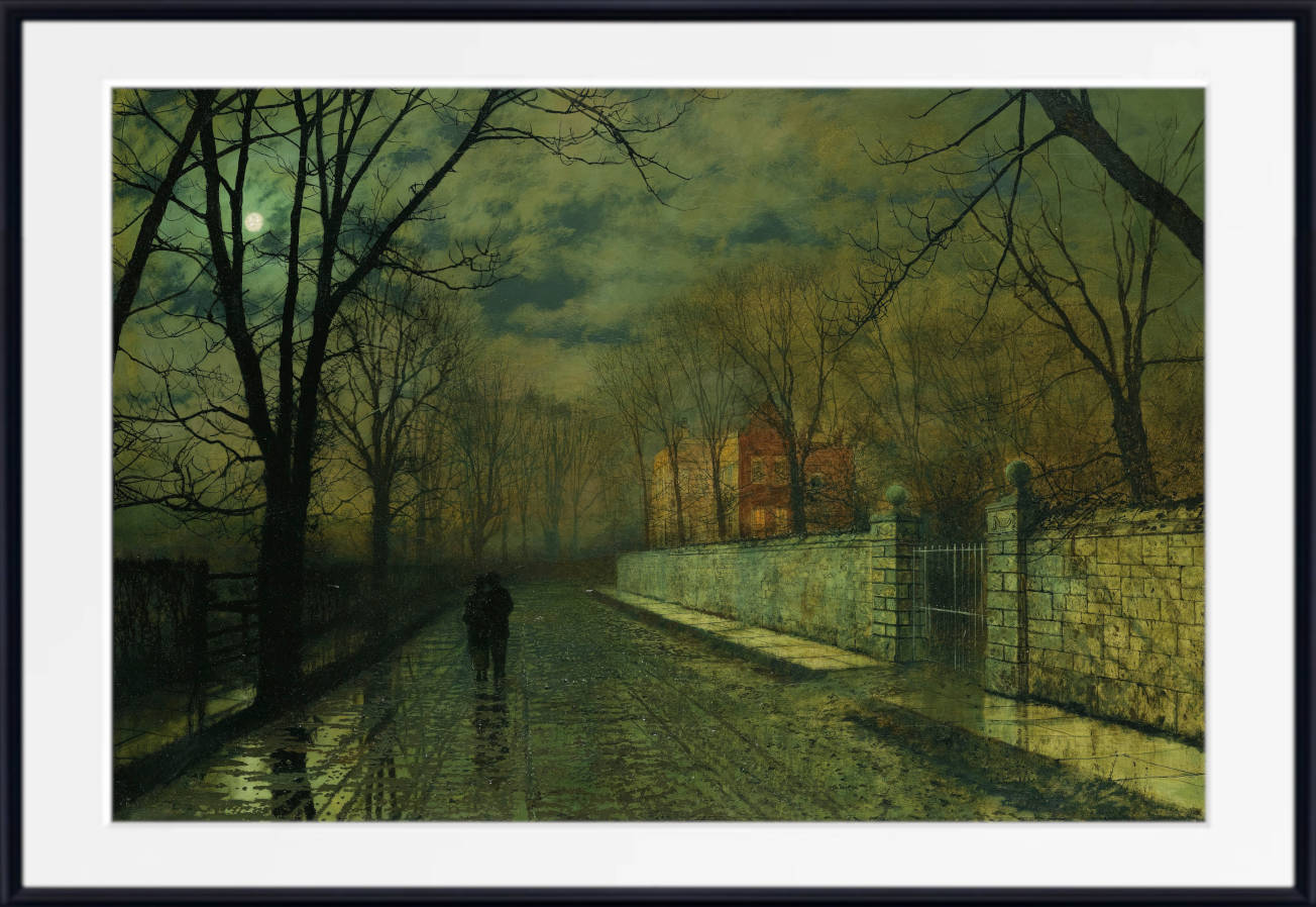 John Atkinson Grimshaw Fine Art Print: Figures in a Moonlit Lane After Rain