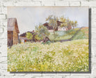 Marie Egner Print, Farm Houses, White Blooming Field