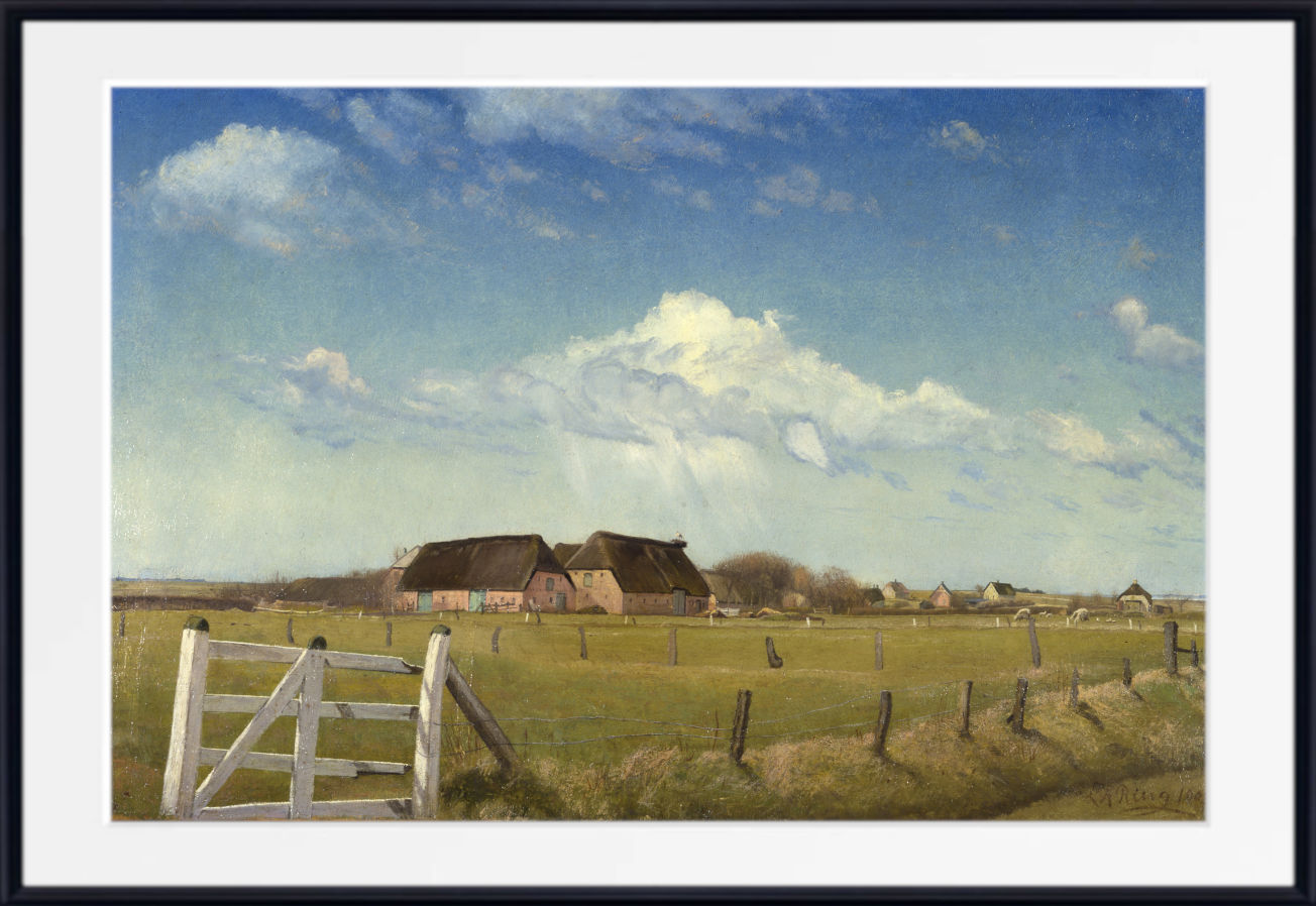 Laurits Andersen Ring Fine Art Print, Fenced-in Pastures by a Farm with a Stork’s Nest on the Roof