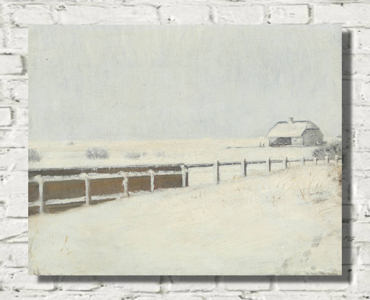 Michael Ancher Print, Fences and a cottage in the snow in Skagen