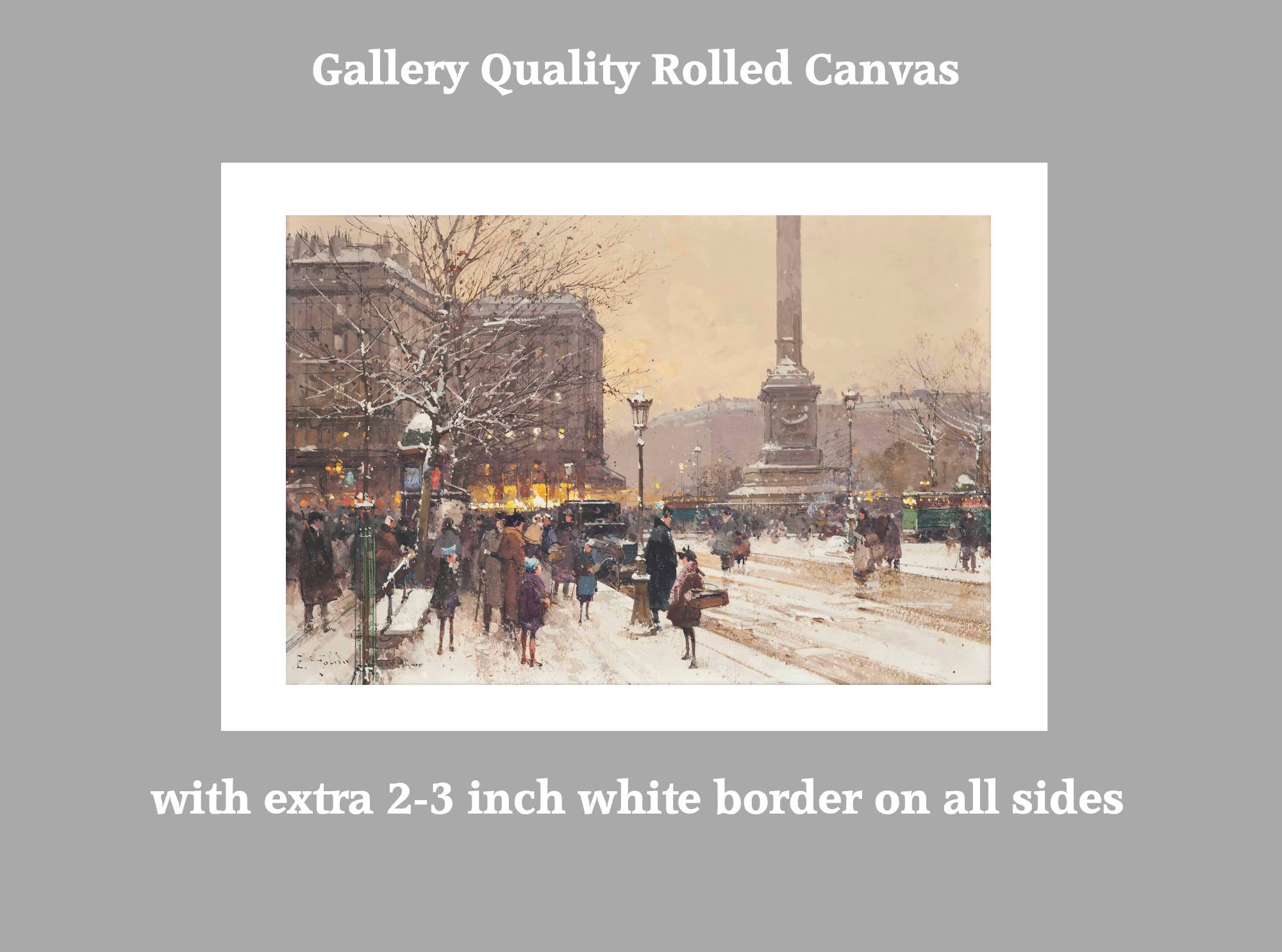 Eugène Galien-Laloue Print : Figures in the snow, the Place de Concorde, Paris