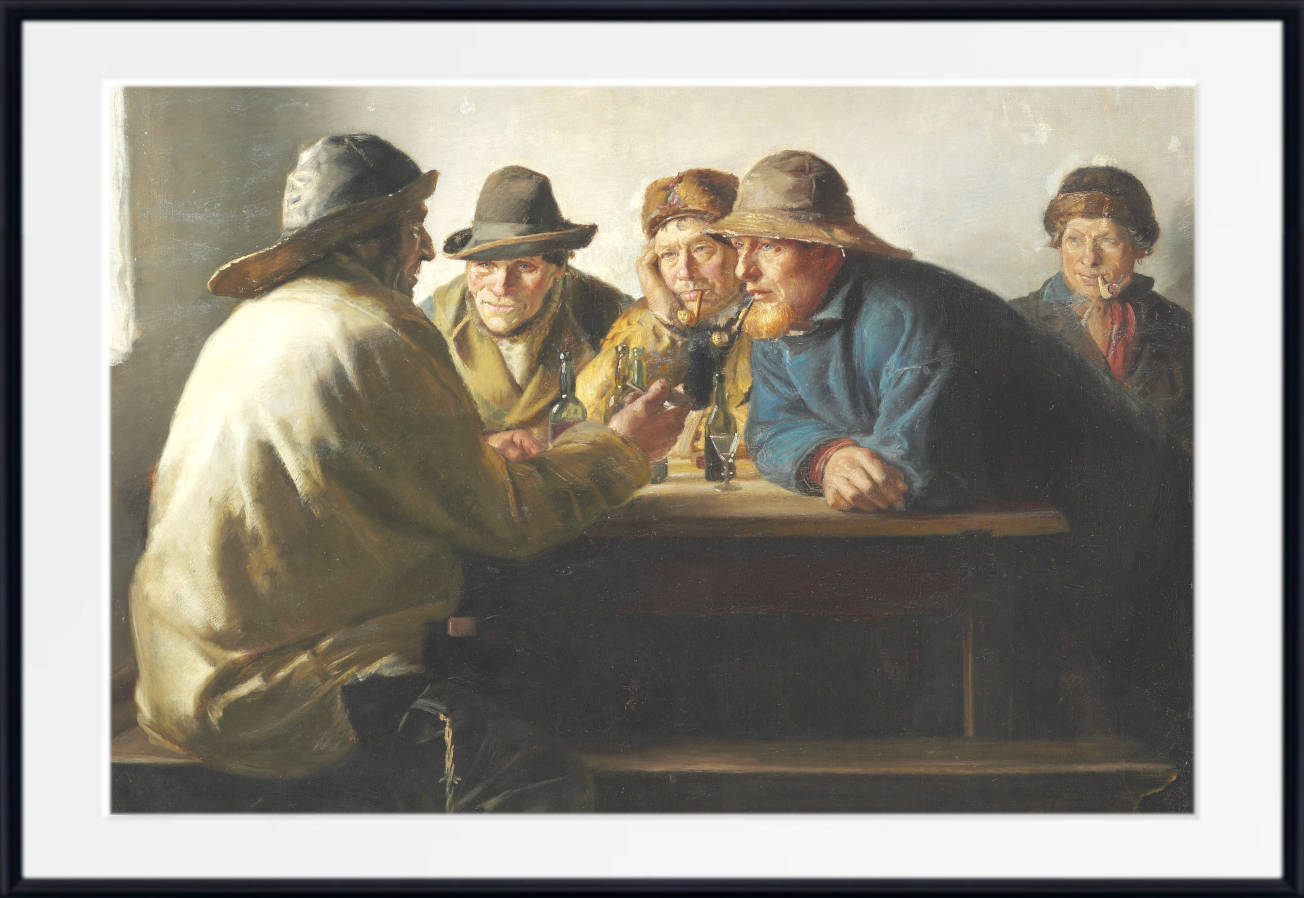 Michael Ancher Fine Art Print, Fishermen Sitting Around a Table Drinking