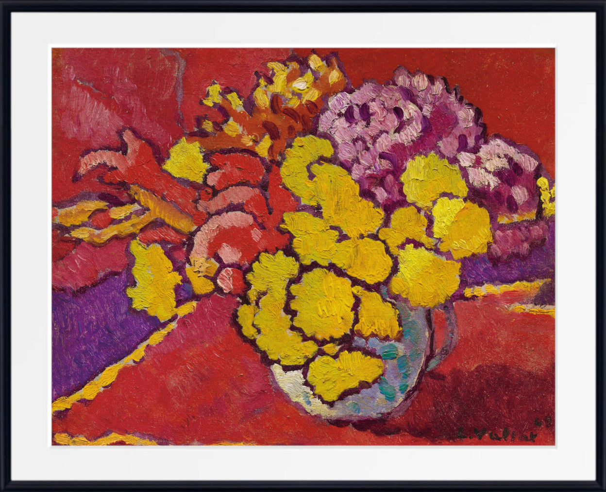 Yellow Flowers, Red Drapery (1944) by Louis Valtat