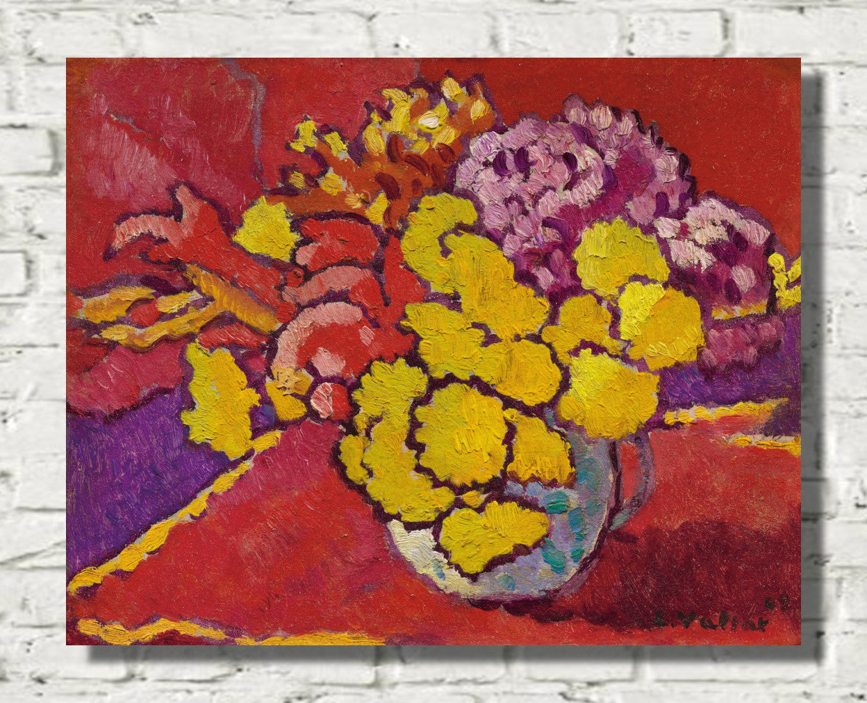 Yellow Flowers, Red Drapery (1944) by Louis Valtat