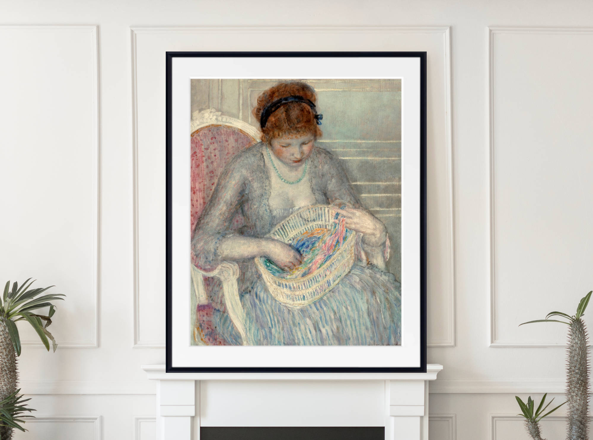 Frederick Carl Frieseke Prints, Girl with a Basket of Ribbons (1915) from GalleryThane