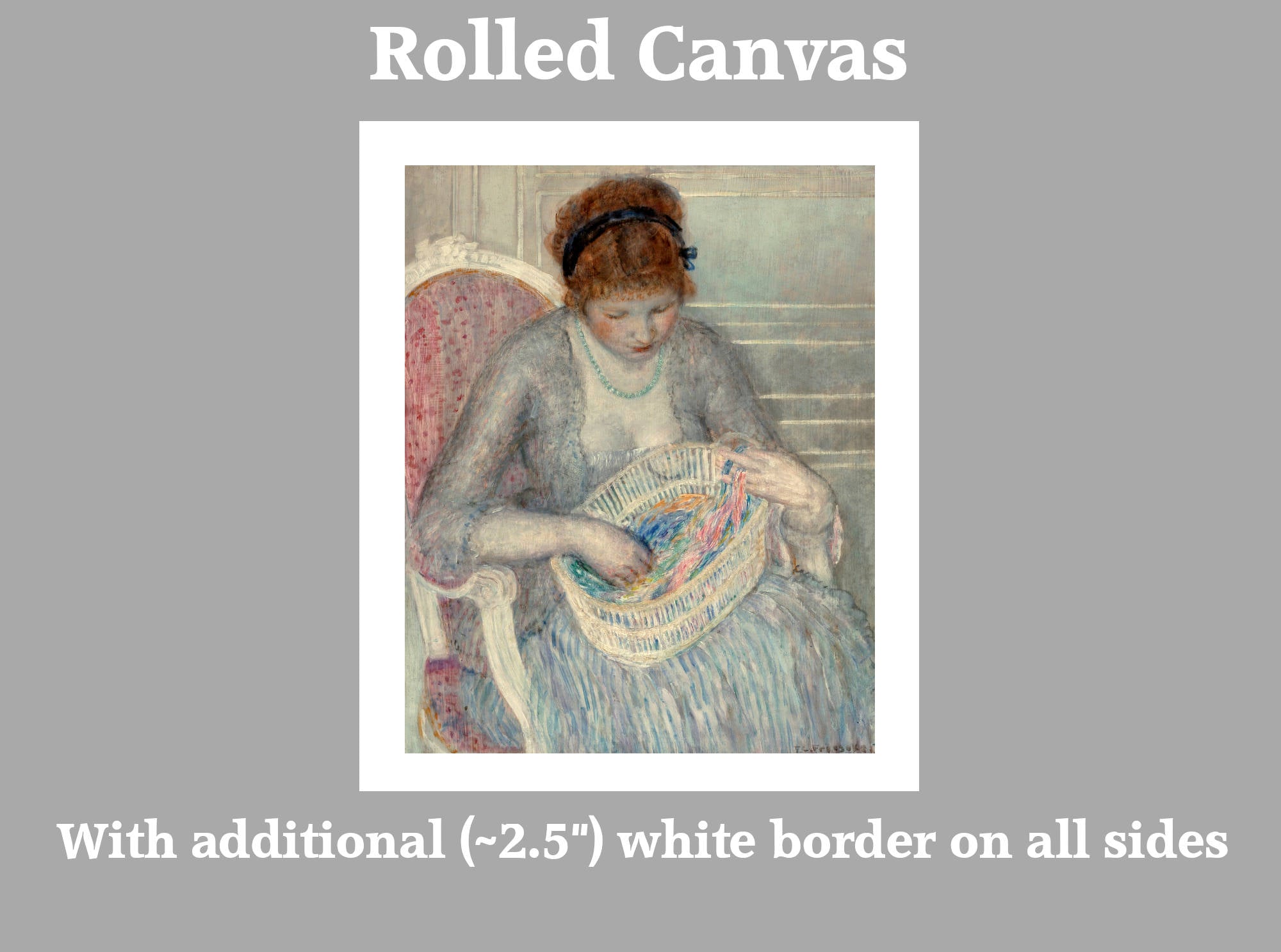 Frederick Carl Frieseke Prints, Girl with a Basket of Ribbons (1915) from GalleryThane