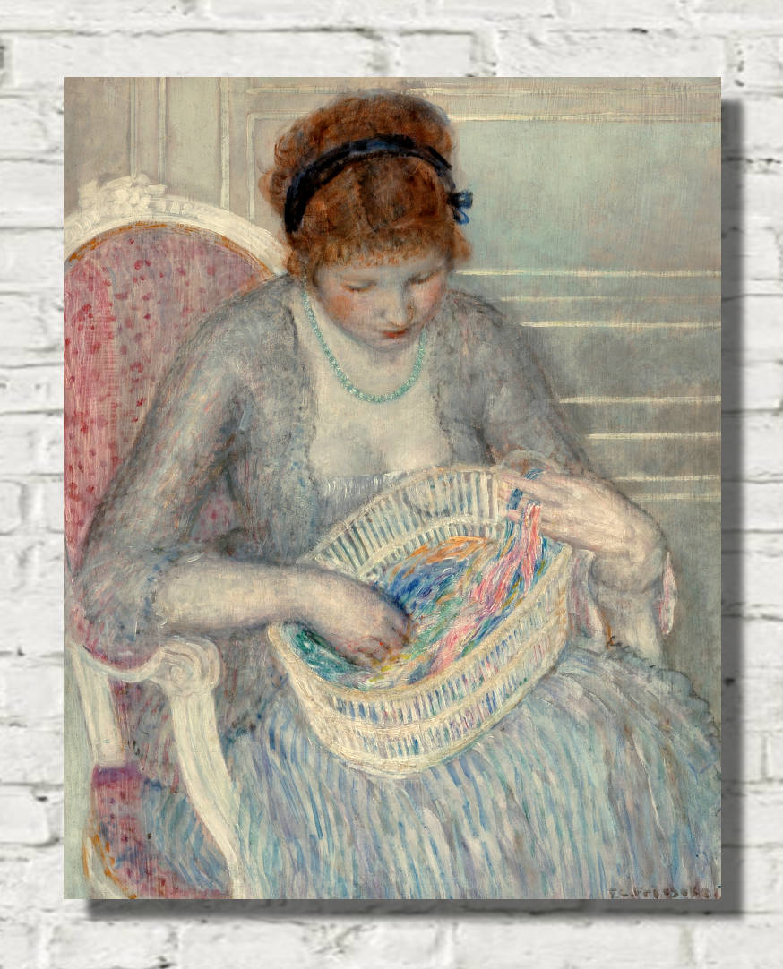 Frederick Carl Frieseke Prints, Girl with a Basket of Ribbons (1915) from GalleryThane
