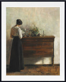 Carl Holsøe Fine Art Print, Interior with the artist's wife standing at a chest of drawers reading
