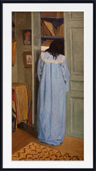 Interior, woman in blue searching in a cupboard, Félix Vallotton
