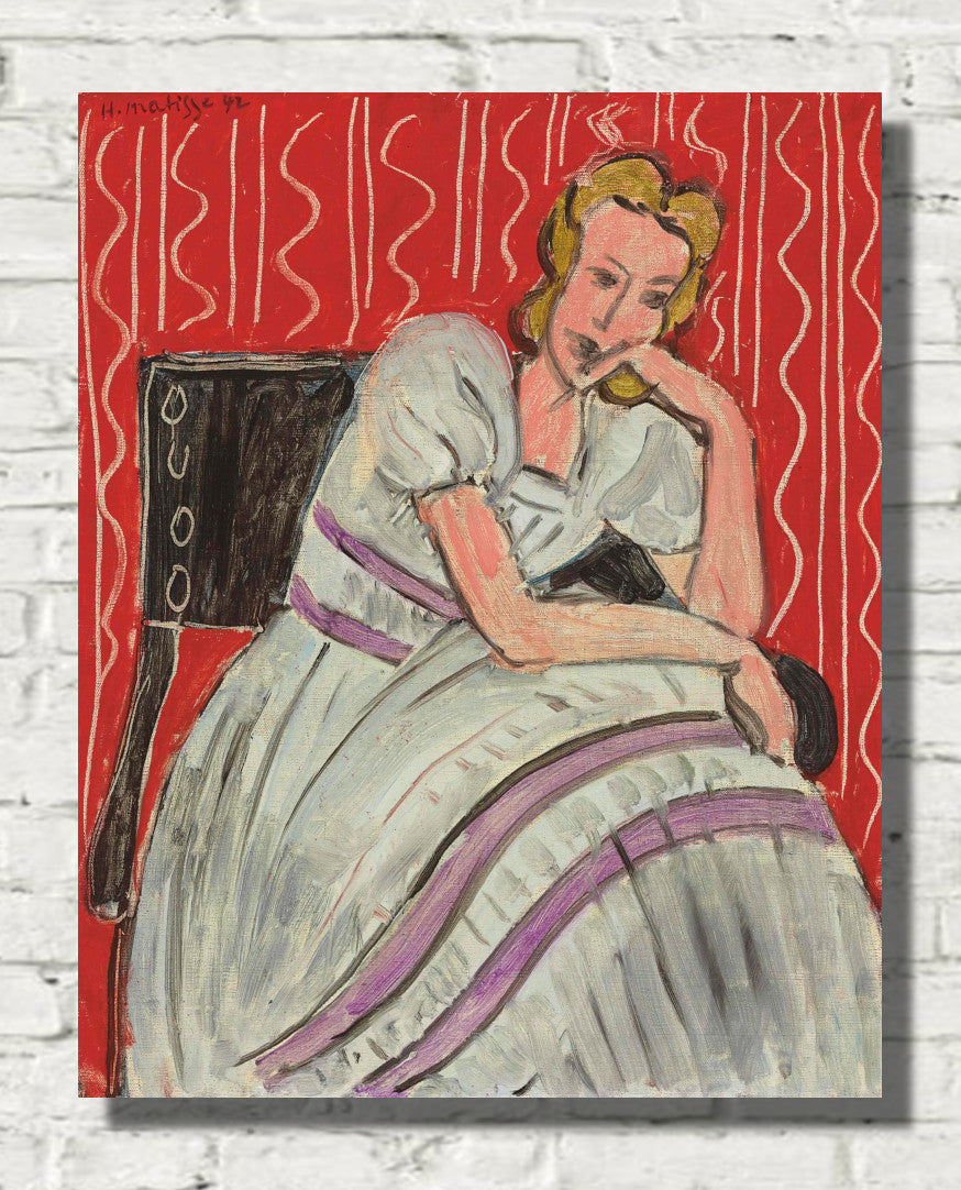 Young woman sitting in gray dress by Henri Matisse