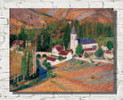 The church of Labastide-du-Vert with the bridge and the river, on an autumn evening