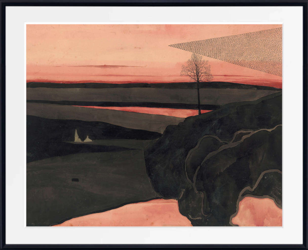 Léon Spilliaert Print, Landscape under a Red Evening Glow with Migratory Birds (1919)