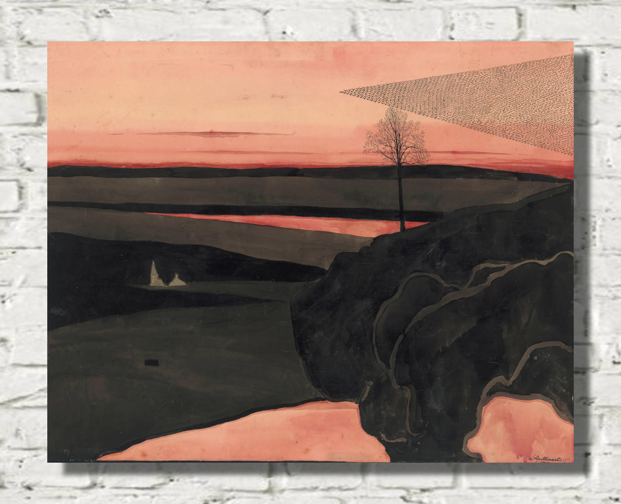 Léon Spilliaert Print, Landscape under a Red Evening Glow with Migratory Birds (1919)