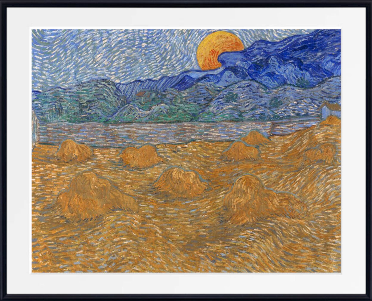 Landscape with Wheat Sheaves and Rising Moon (1889) by Vincent van Gogh
