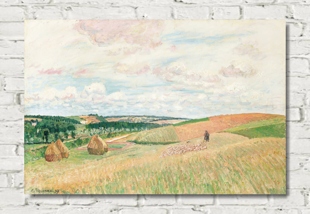 Camille Pissarro Print, The Hillsides of Thierceville, Haystacks, Shepherd and Flock (1897)