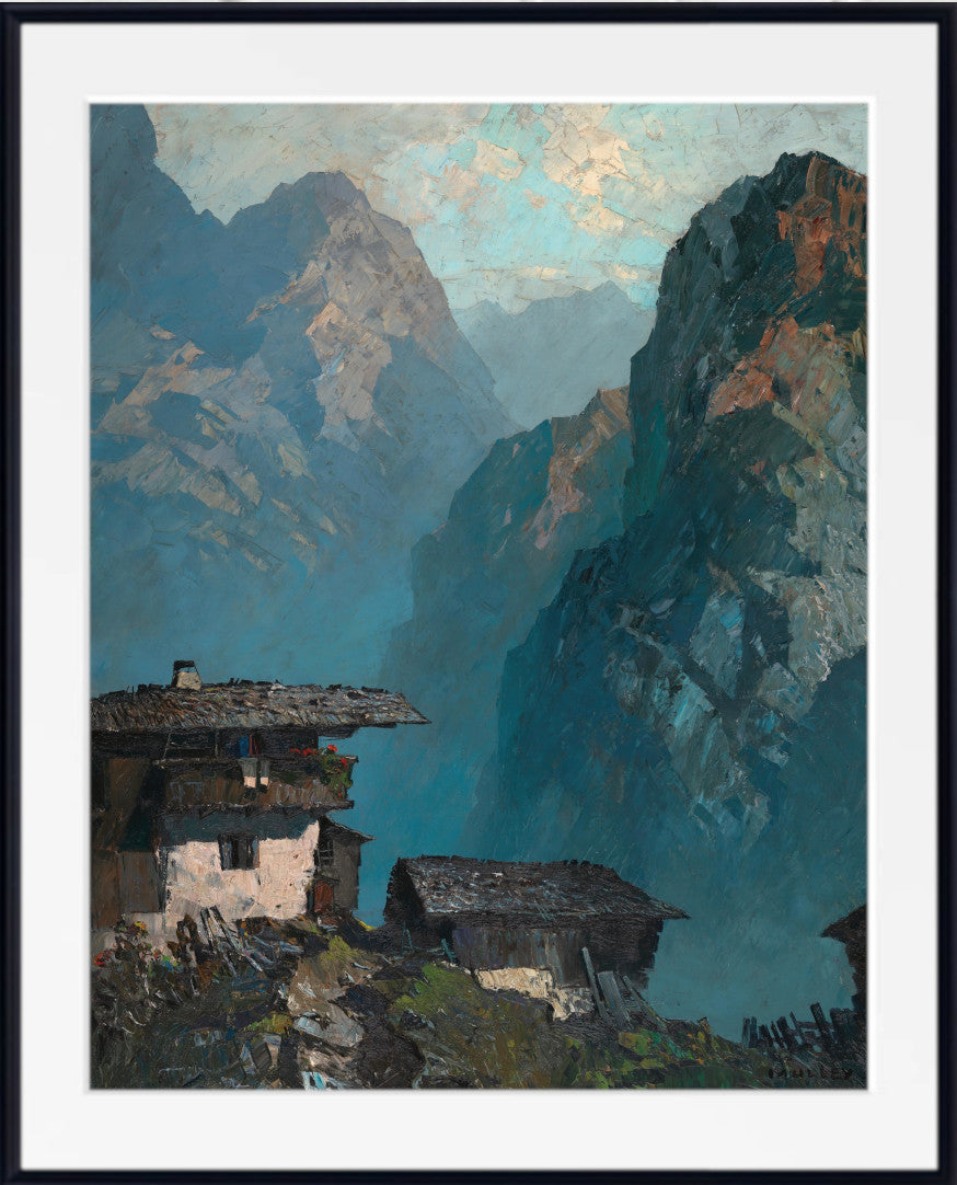 Lonely farmhouse amidst mountains, Oskar Mulley Fine Art Print