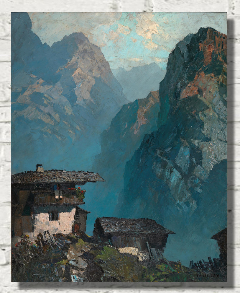 Lonely farmhouse amidst mountains, Oskar Mulley Fine Art Print