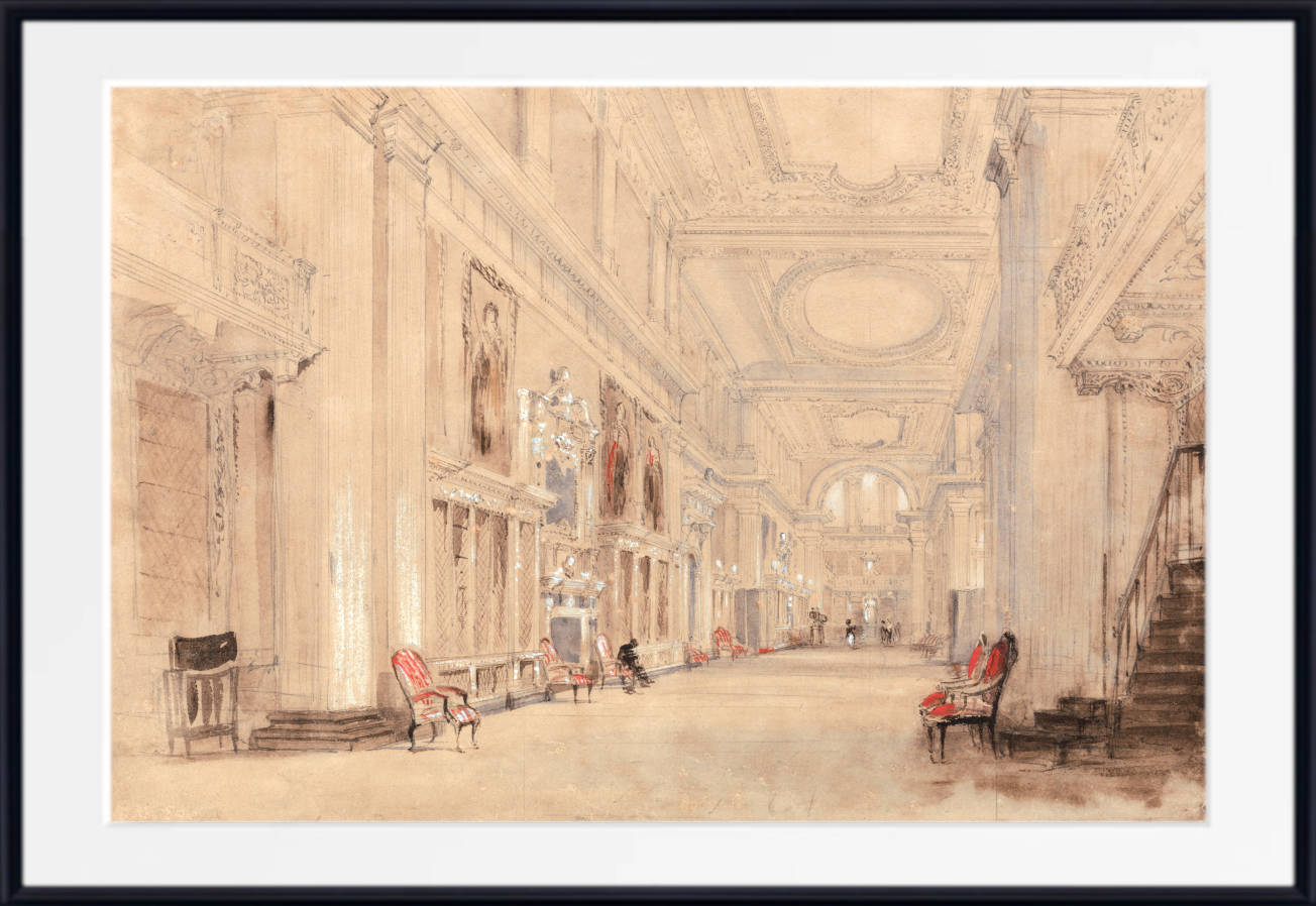 David Cox Print, Long Library at Blenheim Palace