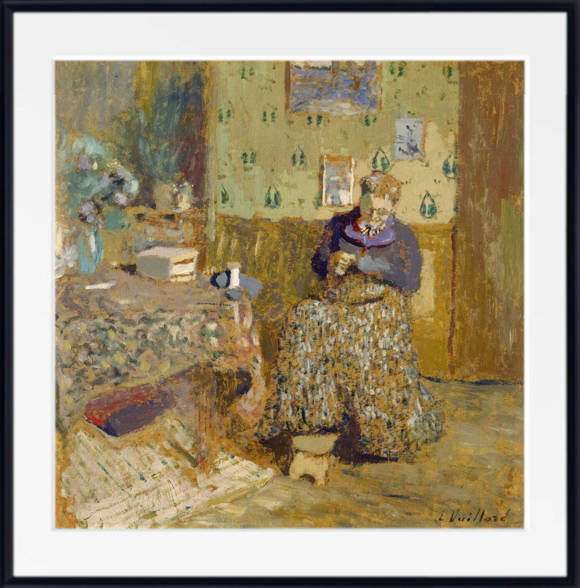 Madame Vuillard Sewing by Édouard Vuillard